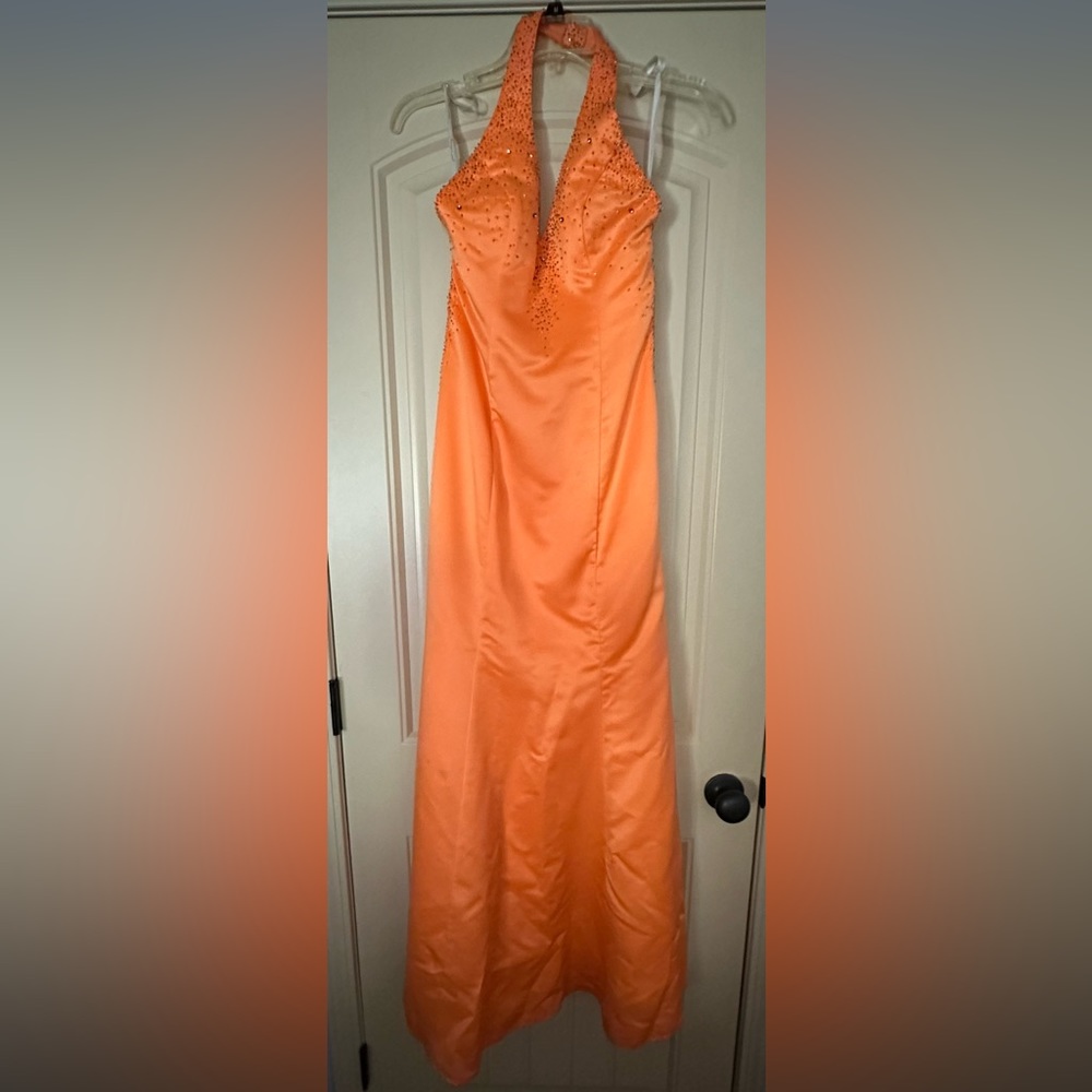 Orange halter prom dress